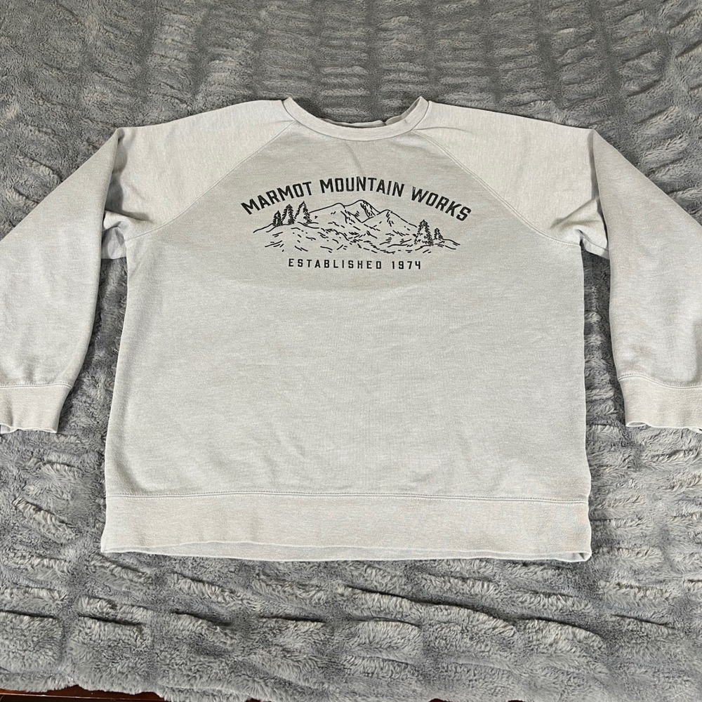 Marmot Mountain Works Gray Graphic Raglan Sweatshirt Mens Large M12571